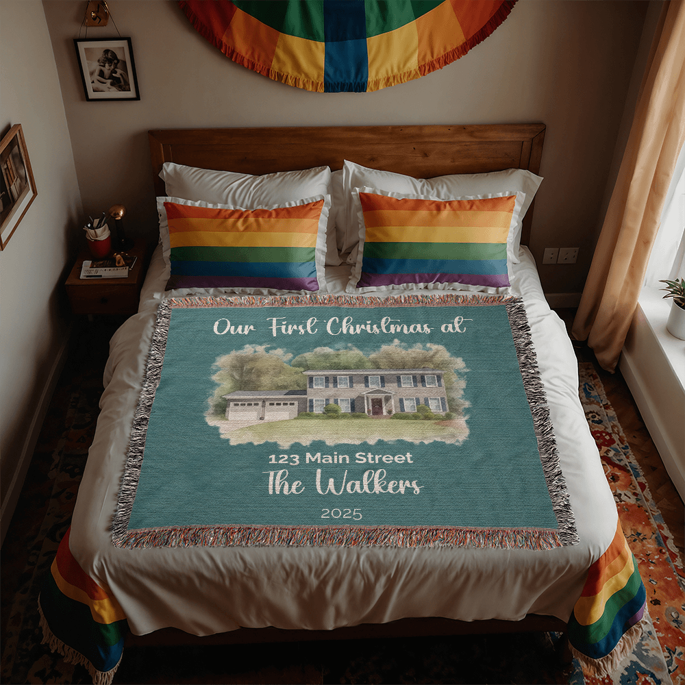 Our First Christmas In Our New Home Watercolor Woven Blanket