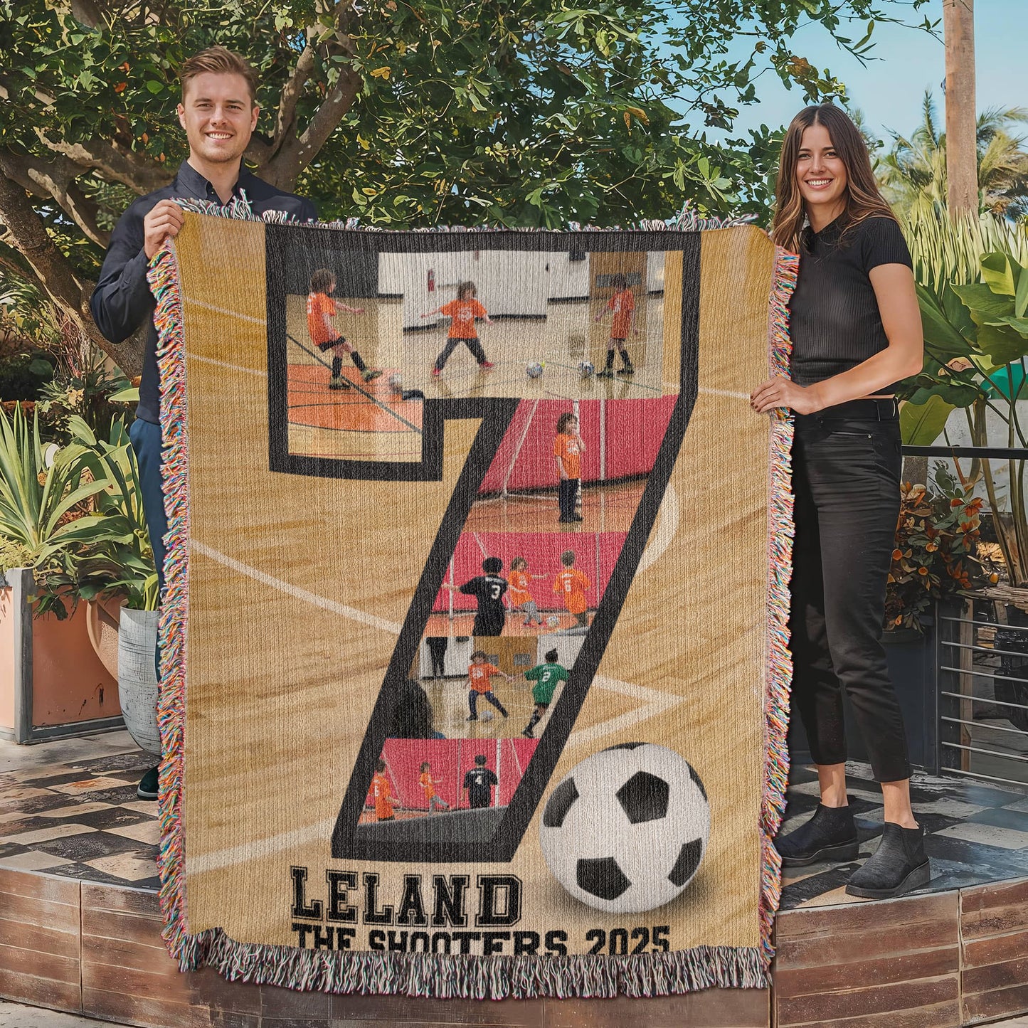 Custom Indoor Soccer Collage Woven Blanket
