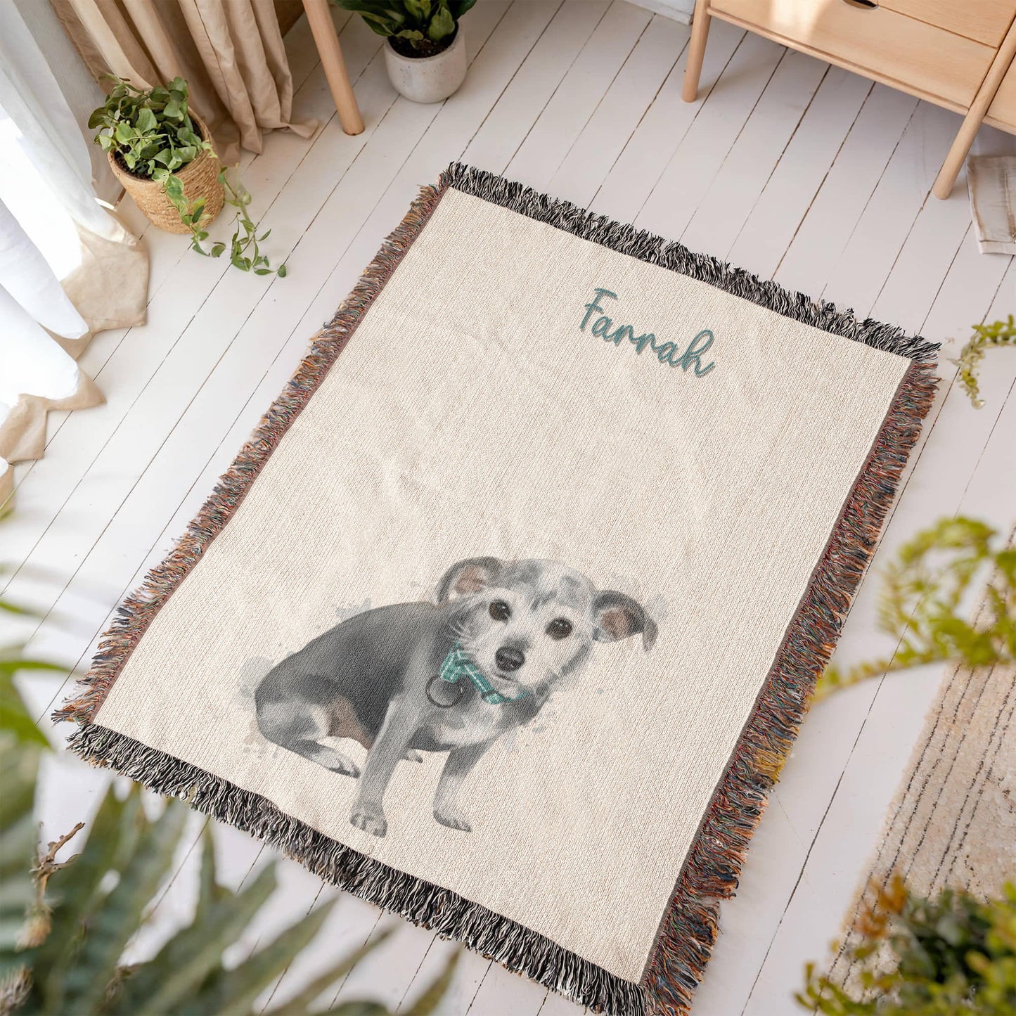 Custom Watercolor Pet Portrait Blanket