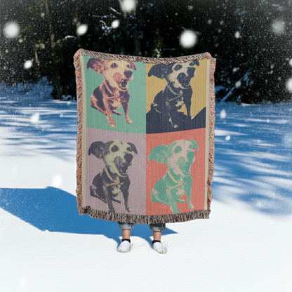 Custom Pet Pop Art Woven Blanket Personalized Heirloom Pet Portrait Throw