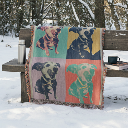 Custom Pet Pop Art Woven Blanket Personalized Heirloom Pet Portrait Throw