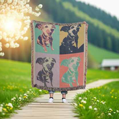 Custom Pet Pop Art Woven Blanket Personalized Heirloom Pet Portrait Throw