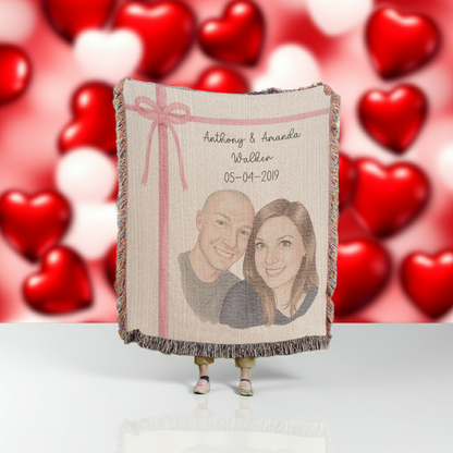 Personalized Couple's Watercolor Portrait Woven Blanket | Custom Heirloom Valentine's Gift