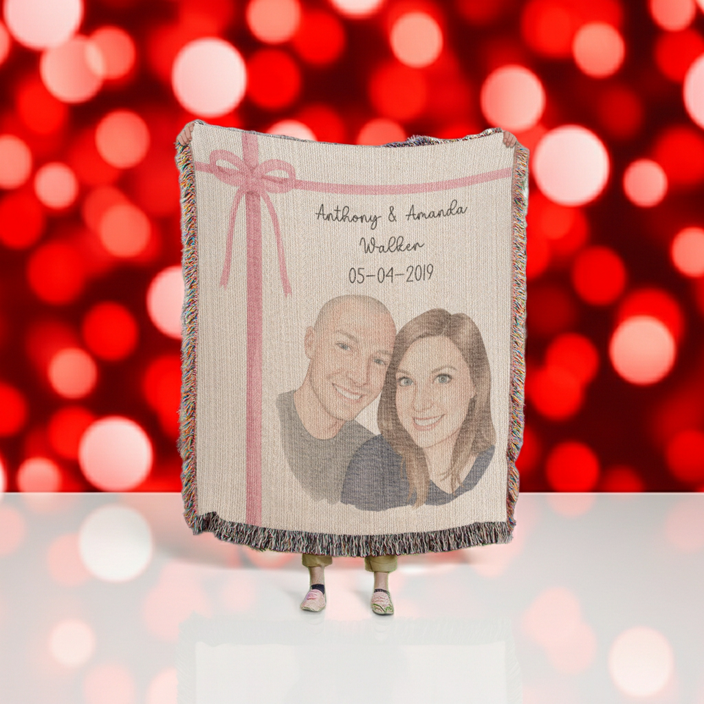 Personalized Couple's Watercolor Portrait Woven Blanket | Custom Heirloom Valentine's Gift