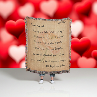 Personalized Love Letter Blanket with Watercolor Ranunculus - Custom Valentine's Day Gift for Her