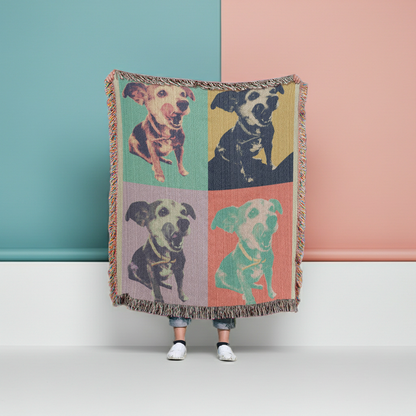 Custom Pet Pop Art Woven Blanket Personalized Heirloom Pet Portrait Throw