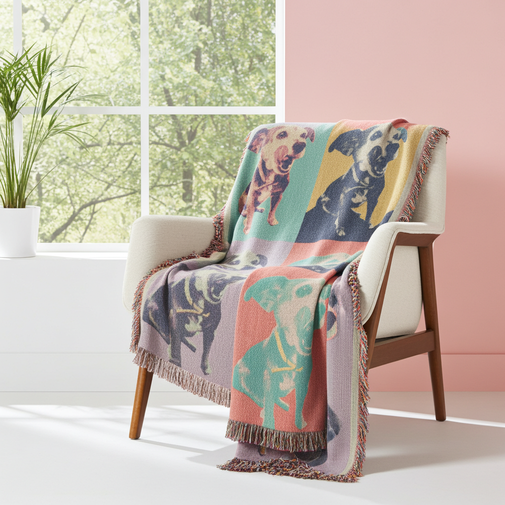 Custom Pet Pop Art Woven Blanket Personalized Heirloom Pet Portrait Throw