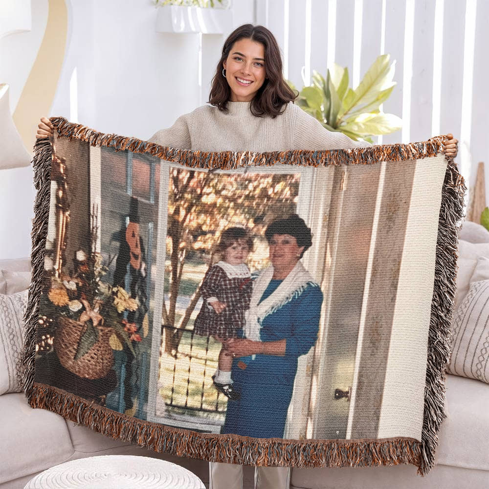 Custom Photo Heirloom Woven Blanket (Landscape)– Personalized Cotton Throw, Custom Picture Blanket Gift