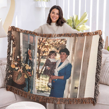 Custom Photo Heirloom Woven Blanket (Landscape)– Personalized Cotton Throw, Custom Picture Blanket Gift