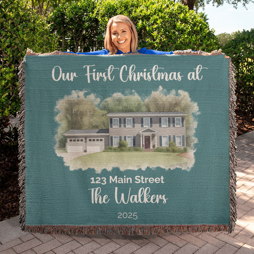 Our First Christmas In Our New Home Watercolor Woven Blanket