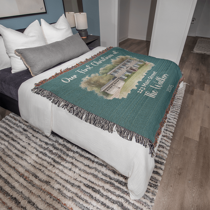 Our First Christmas In Our New Home Watercolor Woven Blanket