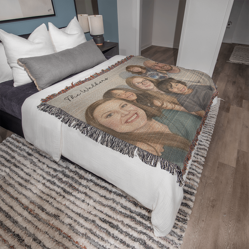 Watercolor Family Portrait Woven Blanket