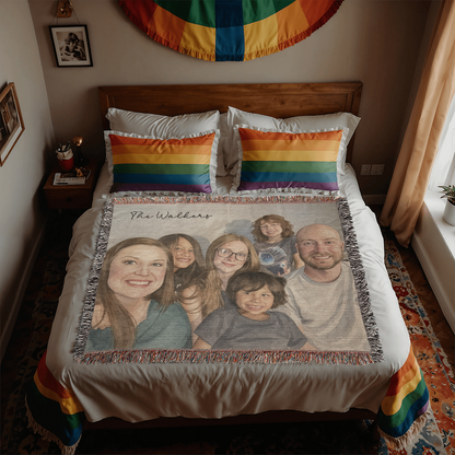 Watercolor Family Portrait Woven Blanket