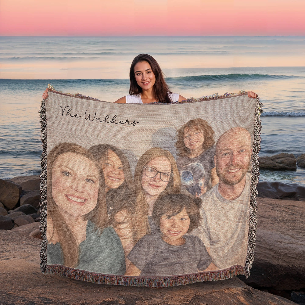 Watercolor Family Portrait Woven Blanket