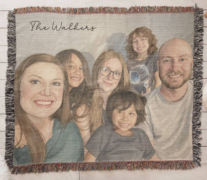 Watercolor Family Portrait Woven Blanket