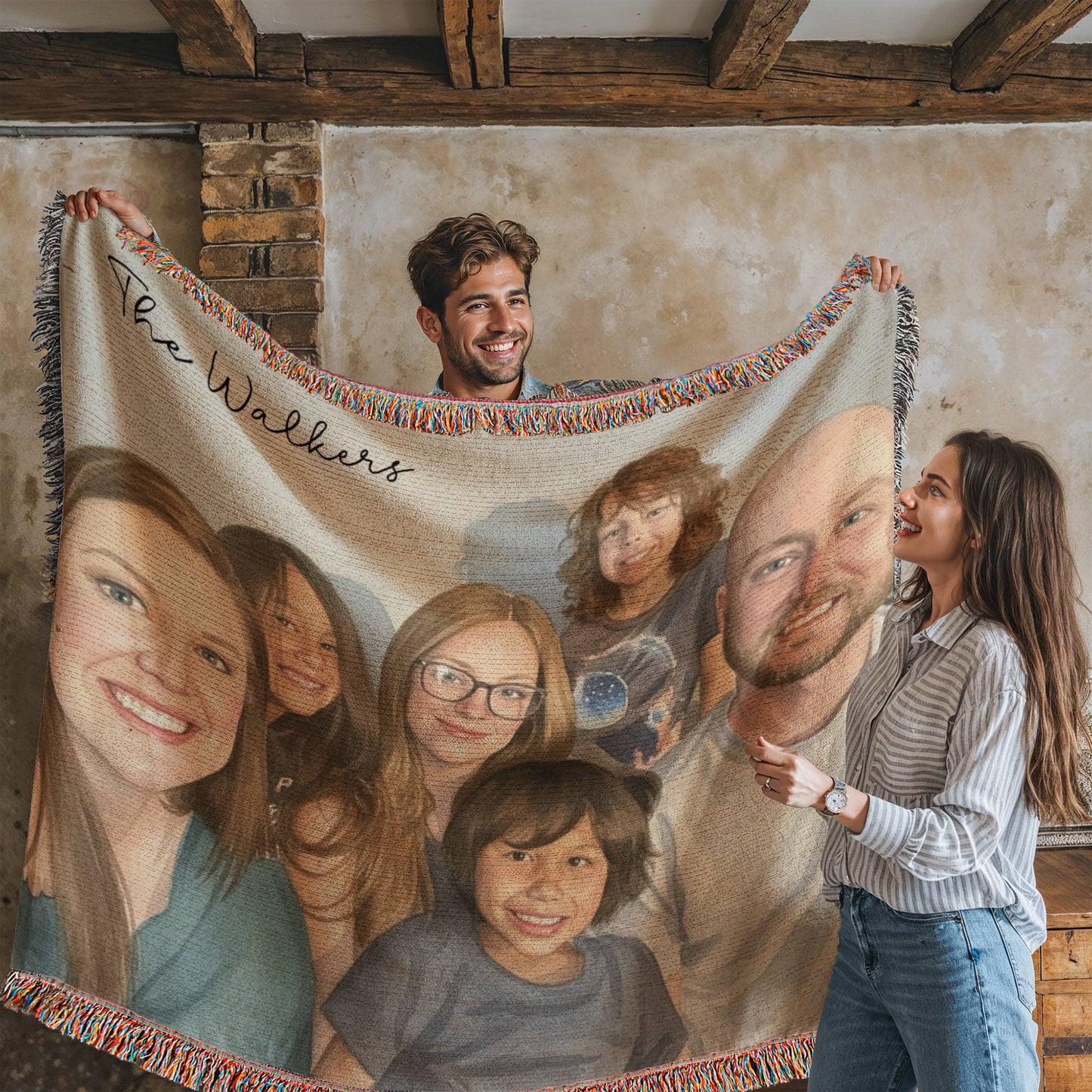 Watercolor Family Portrait Woven Blanket