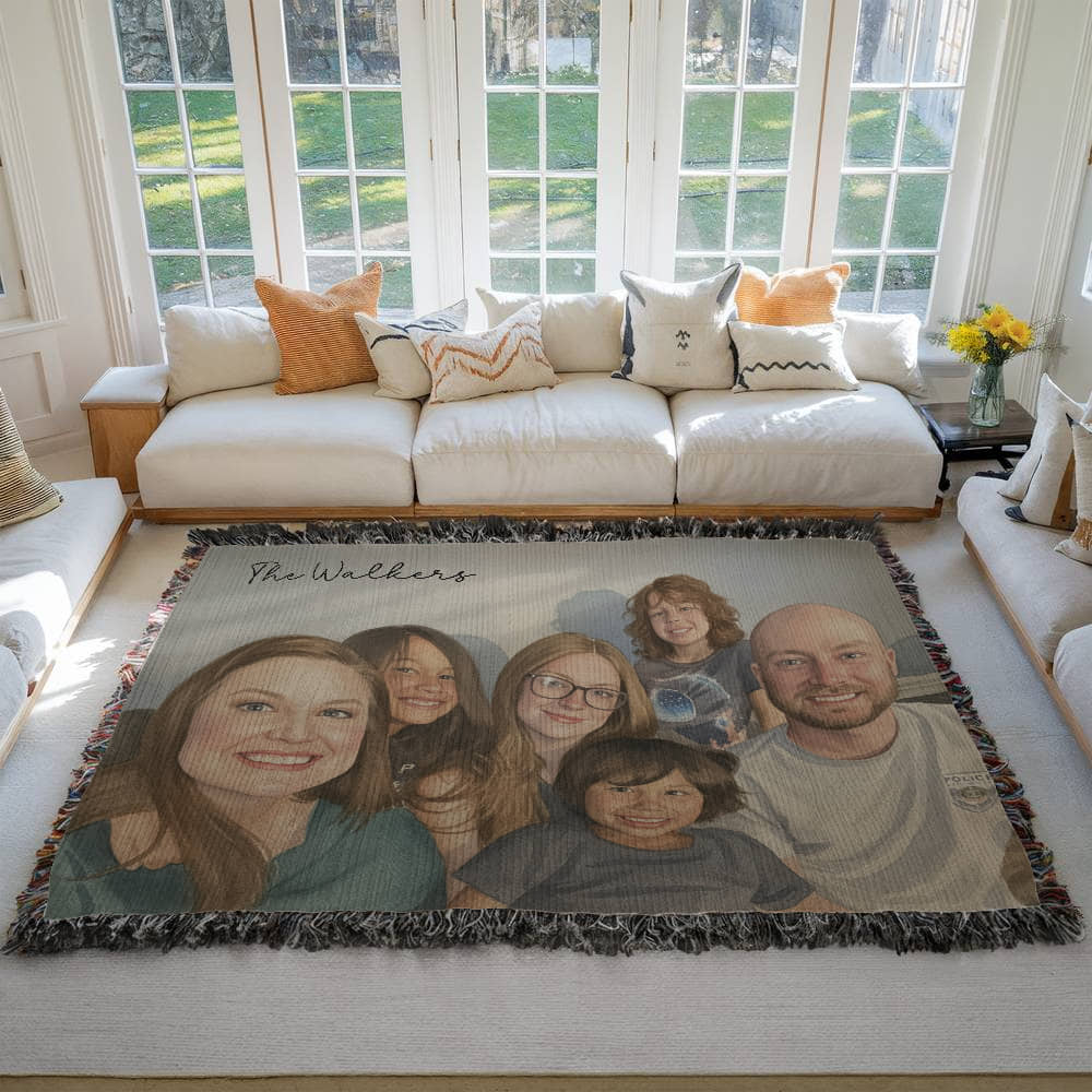 Watercolor Family Portrait Woven Blanket