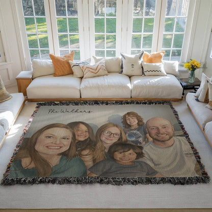 Watercolor Family Portrait Woven Blanket