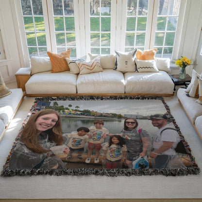 Custom Photo Heirloom Woven Blanket (Landscape)– Personalized Cotton Throw, Custom Picture Blanket Gift