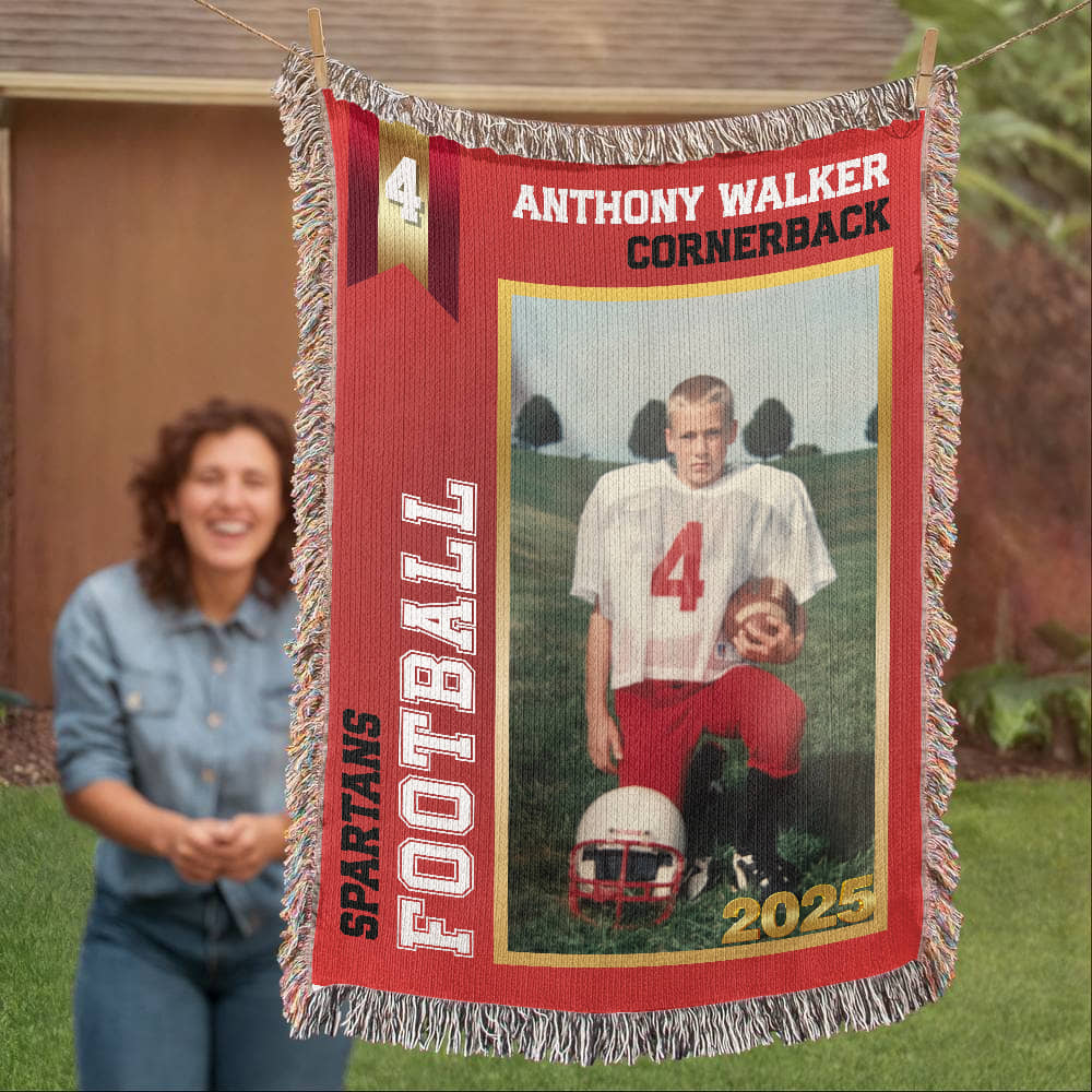 Custom Football Card Woven Blanket