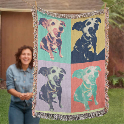 Custom Pet Pop Art Woven Blanket Personalized Heirloom Pet Portrait Throw