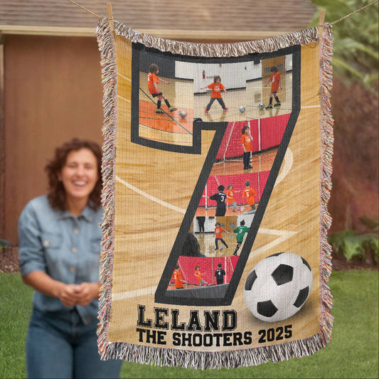 Custom Indoor Soccer Collage Woven Blanket