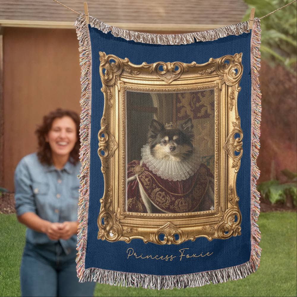 Custom Royal Pet Portrait Blanket – Turn Your Pet Into a Regal Heirloom Gift