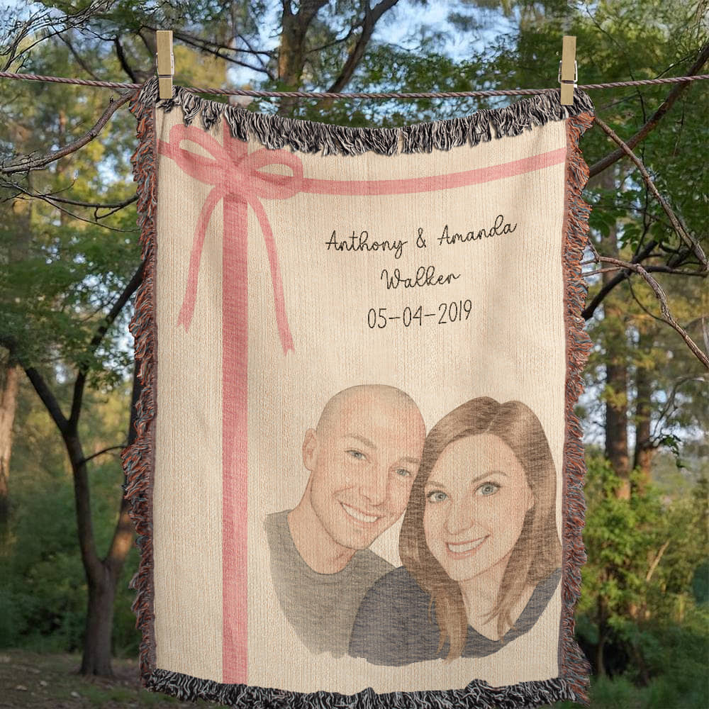Personalized Couple's Watercolor Portrait Woven Blanket | Custom Heirloom Valentine's Gift