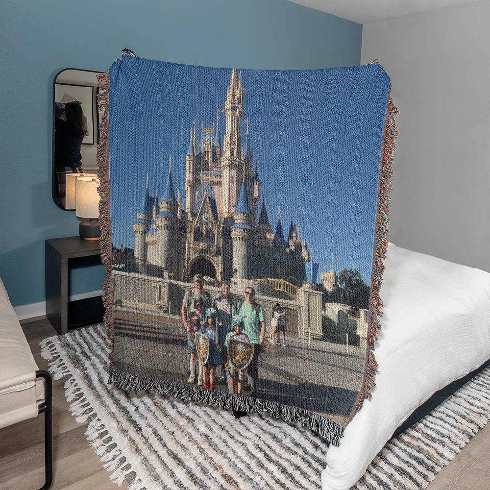 Custom Photo Heirloom Woven Blanket (Portrait) – Personalized Cotton Throw, Custom Picture Blanket Gift