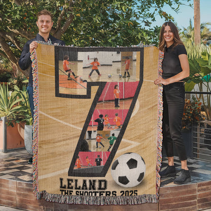 Custom Indoor Soccer Collage Woven Blanket