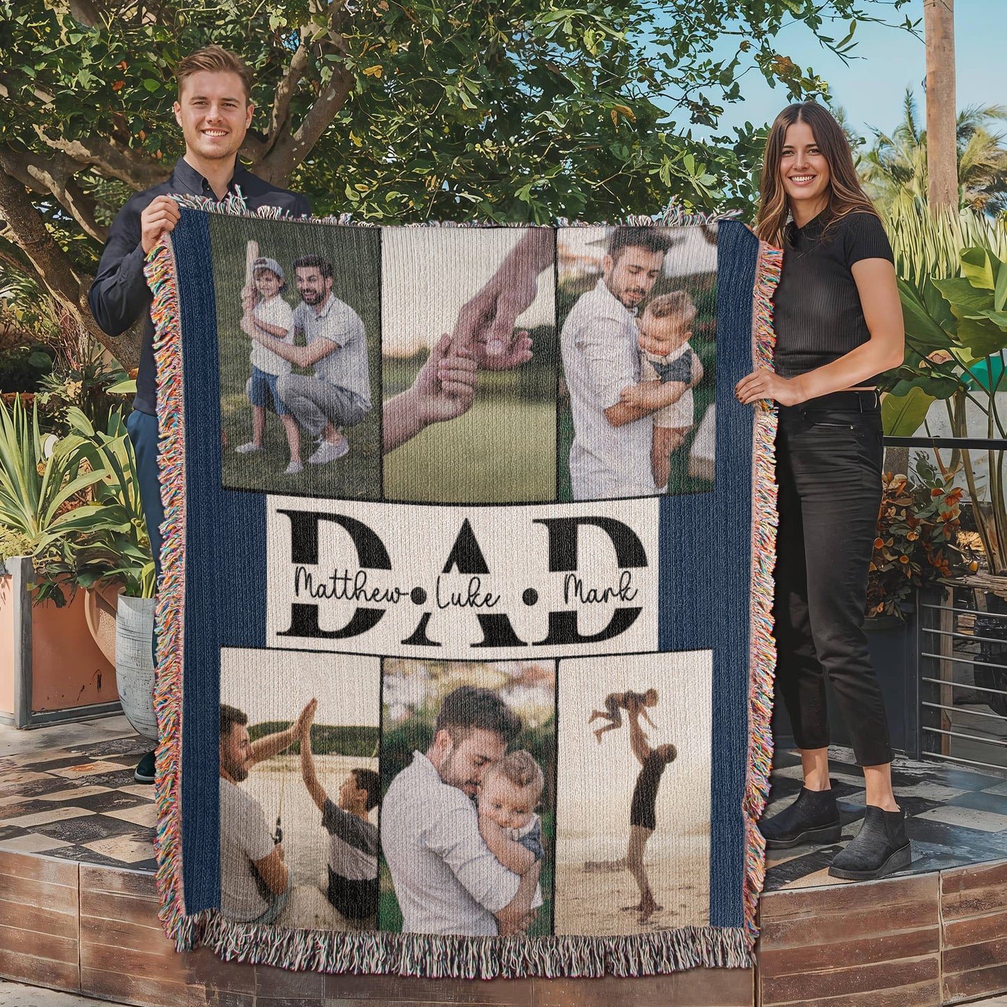 Personalized Father's Day Photo Woven Blanket