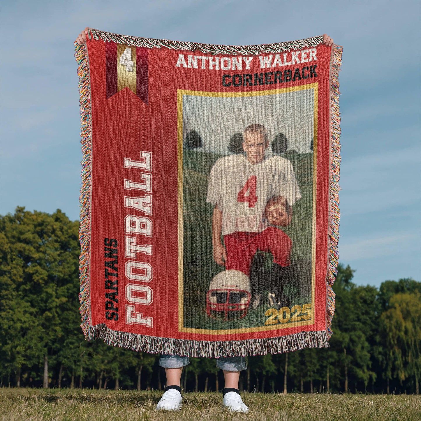 Custom Football Card Woven Blanket
