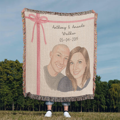 Personalized Couple's Watercolor Portrait Woven Blanket | Custom Heirloom Valentine's Gift