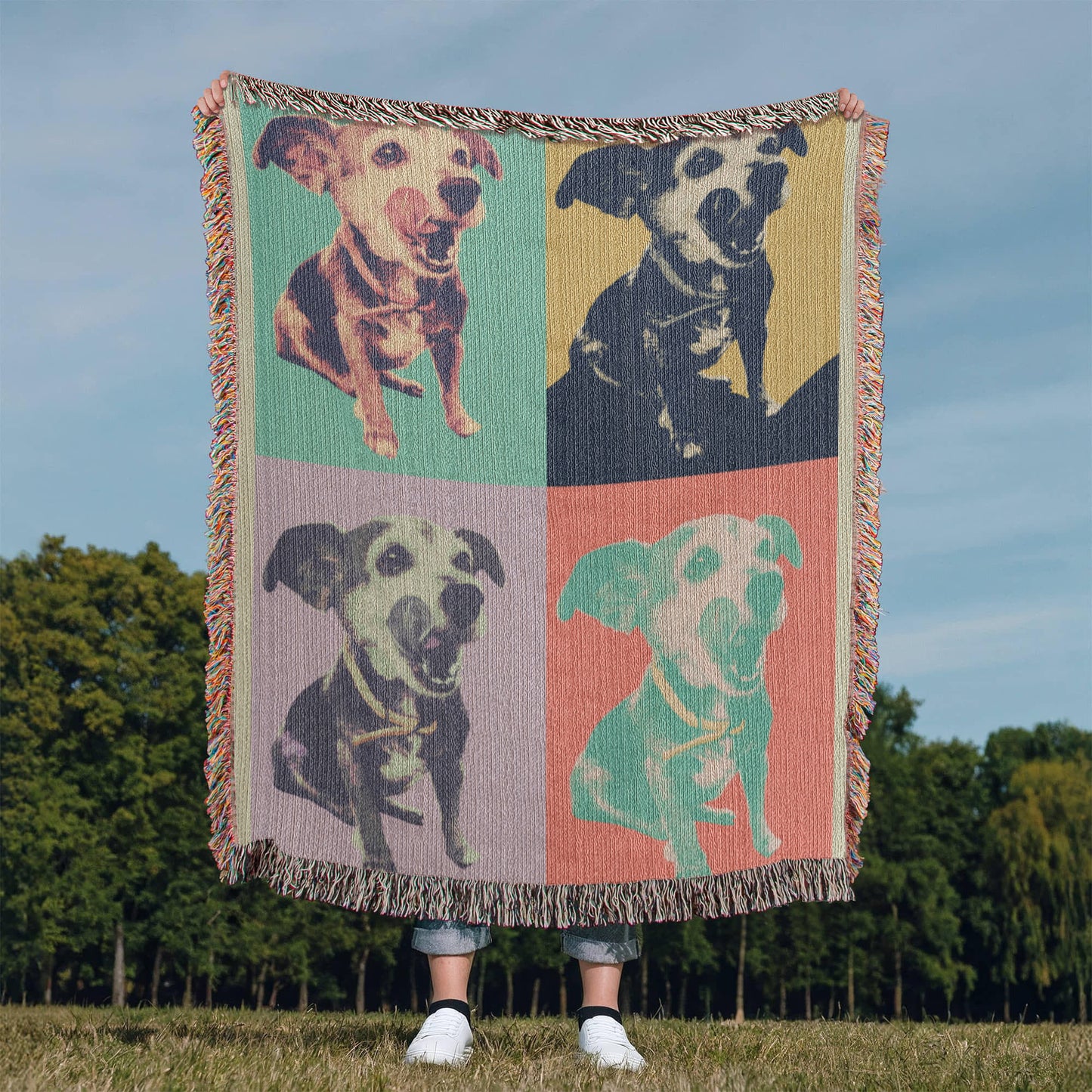 Custom Pet Pop Art Woven Blanket Personalized Heirloom Pet Portrait Throw