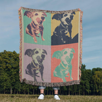Custom Pet Pop Art Woven Blanket Personalized Heirloom Pet Portrait Throw