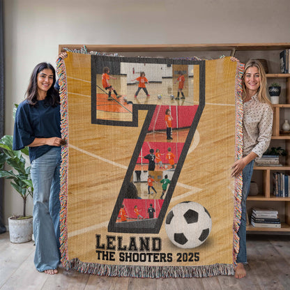 Custom Indoor Soccer Collage Woven Blanket