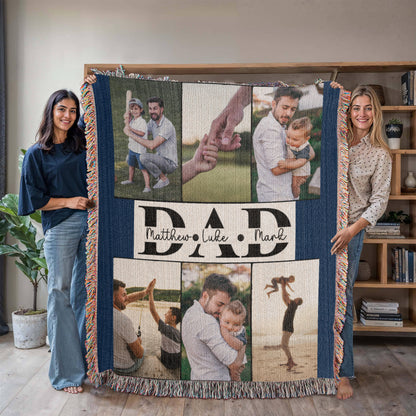 Personalized Father's Day Photo Woven Blanket