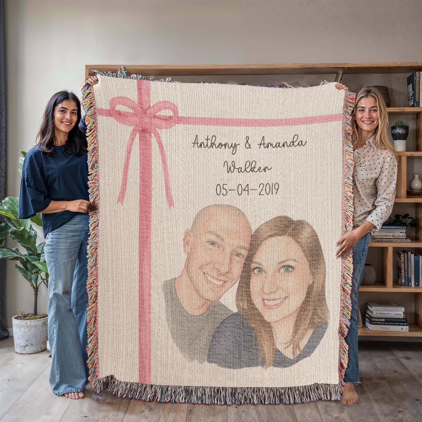 Personalized Couple's Watercolor Portrait Woven Blanket | Custom Heirloom Valentine's Gift