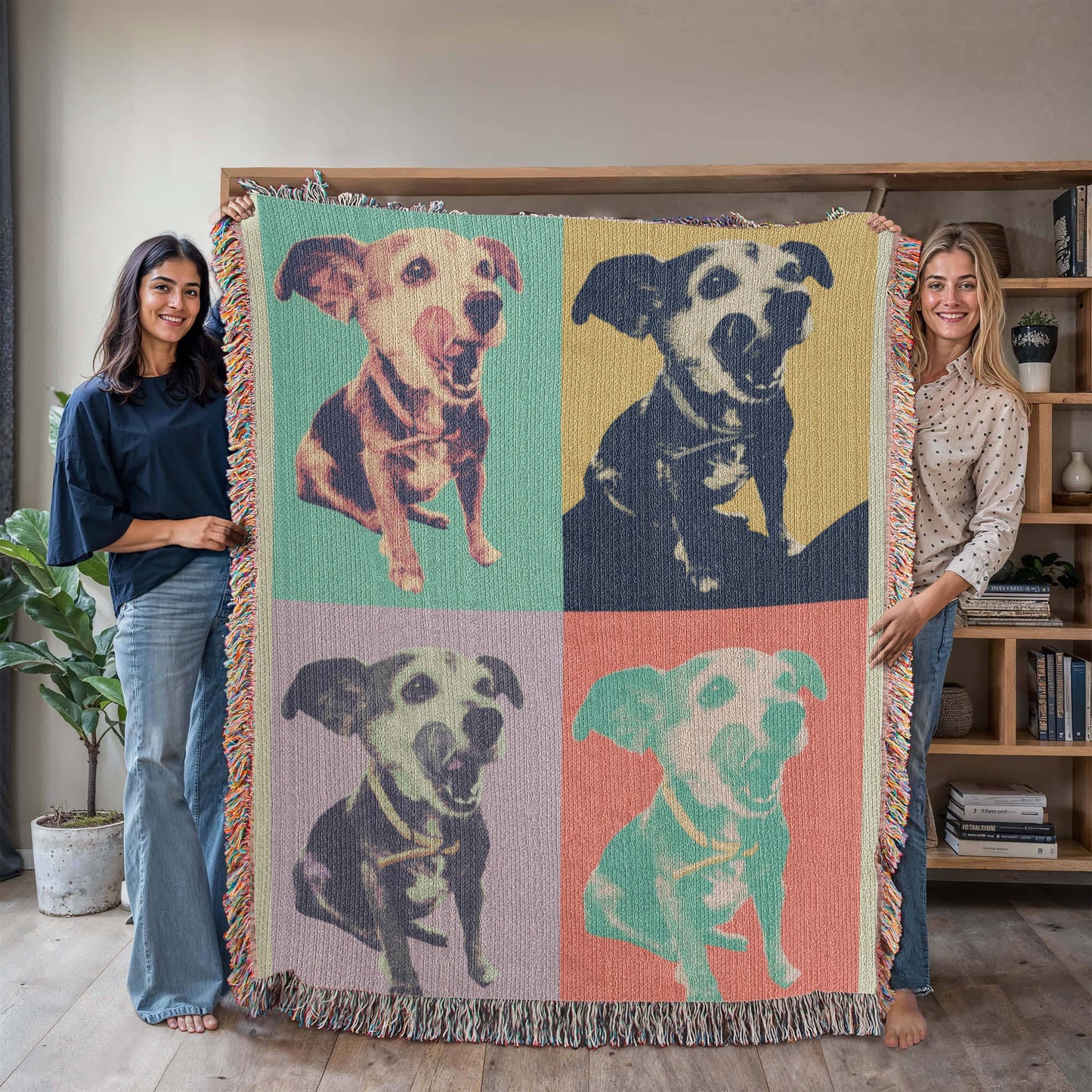 Custom Pet Pop Art Woven Blanket Personalized Heirloom Pet Portrait Throw