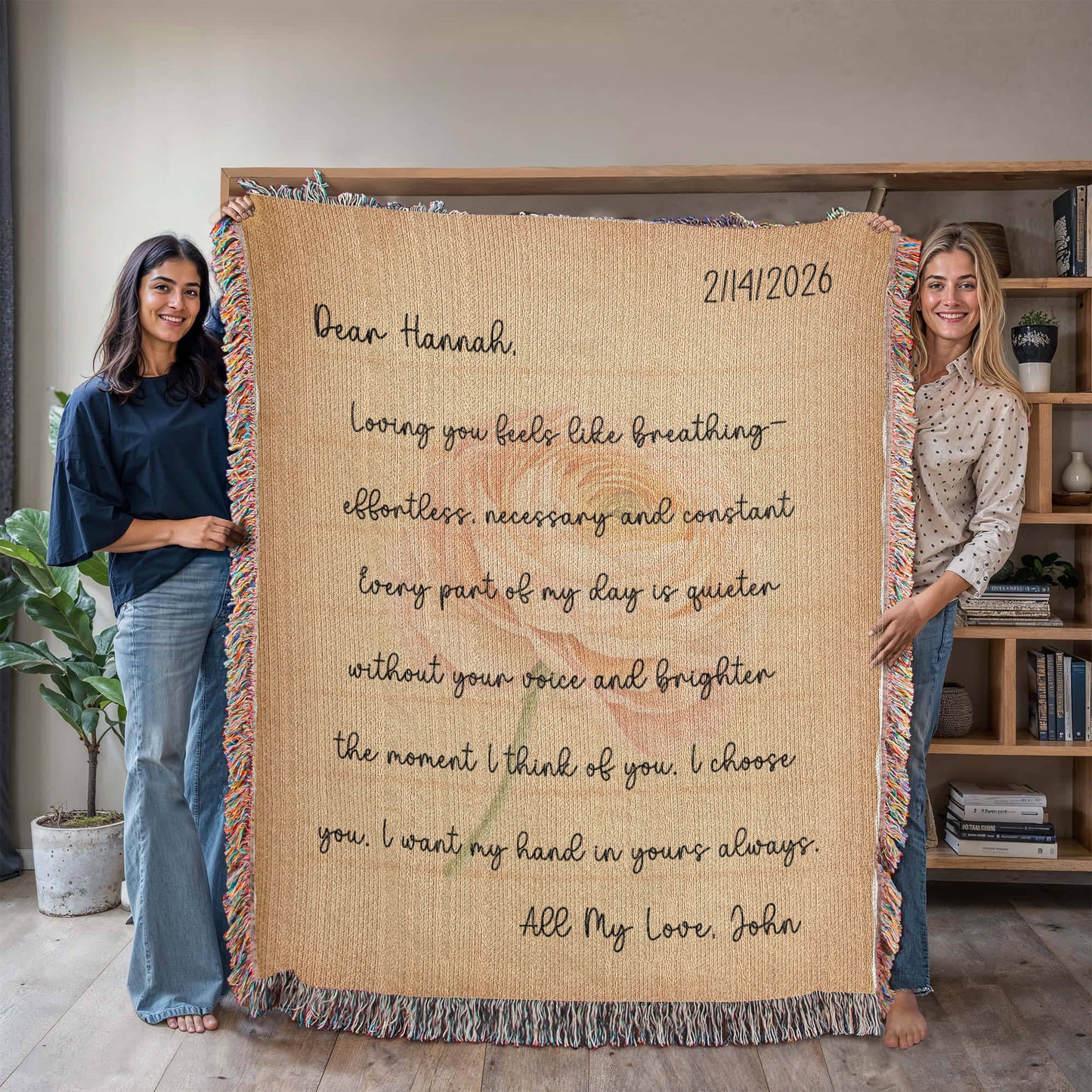 Personalized Love Letter Blanket with Watercolor Ranunculus - Custom Valentine's Day Gift for Her