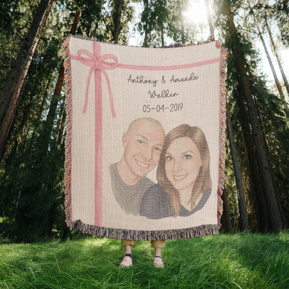 Personalized Couple's Watercolor Portrait Woven Blanket | Custom Heirloom Valentine's Gift