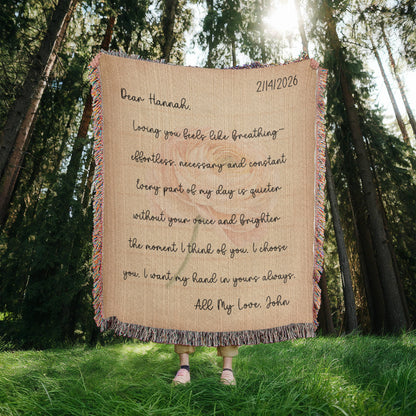 Personalized Love Letter Blanket with Watercolor Ranunculus - Custom Valentine's Day Gift for Her