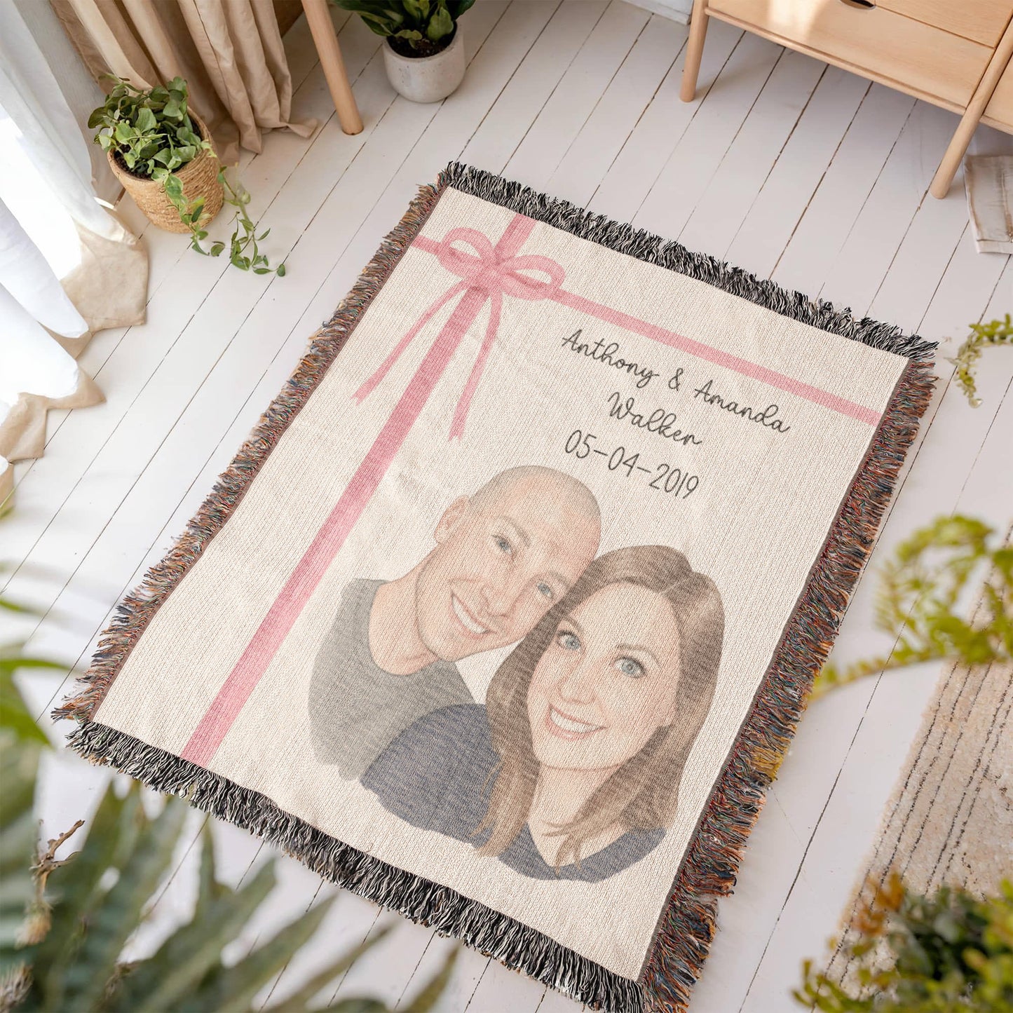 Personalized Couple's Watercolor Portrait Woven Blanket | Custom Heirloom Valentine's Gift