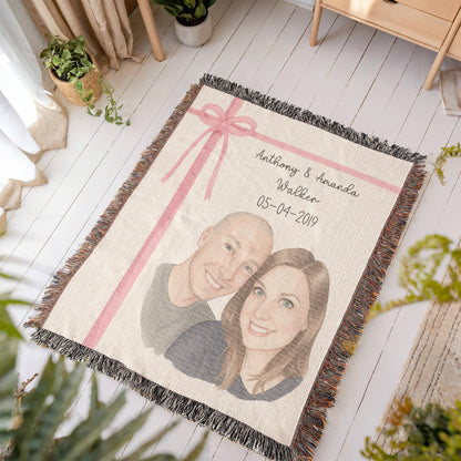 Personalized Couple's Watercolor Portrait Woven Blanket | Custom Heirloom Valentine's Gift