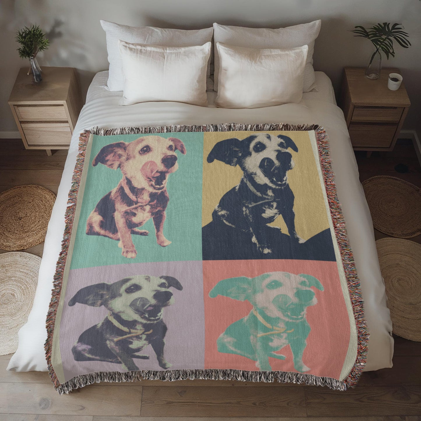 Custom Pet Pop Art Woven Blanket Personalized Heirloom Pet Portrait Throw