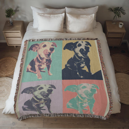 Custom Pet Pop Art Woven Blanket Personalized Heirloom Pet Portrait Throw