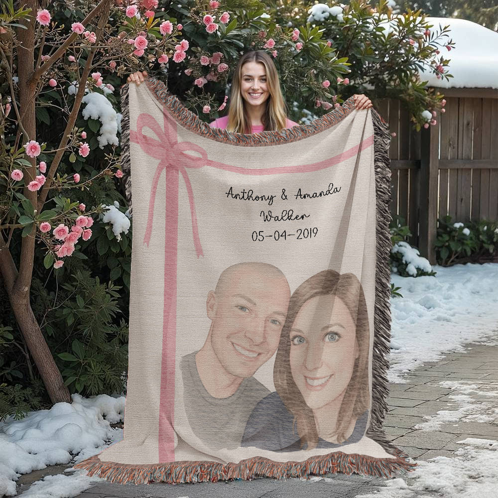 Personalized Couple's Watercolor Portrait Woven Blanket | Custom Heirloom Valentine's Gift