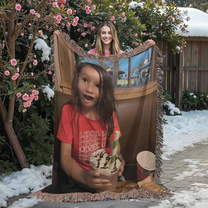 Custom Photo Heirloom Woven Blanket (Portrait) – Personalized Cotton Throw, Custom Picture Blanket Gift