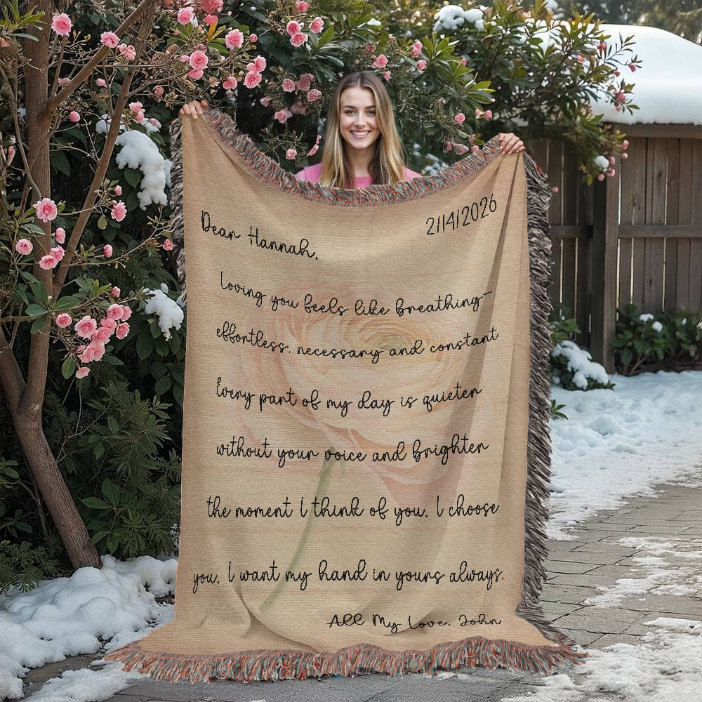 Personalized Love Letter Blanket with Watercolor Ranunculus - Custom Valentine's Day Gift for Her