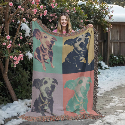 Custom Pet Pop Art Woven Blanket Personalized Heirloom Pet Portrait Throw
